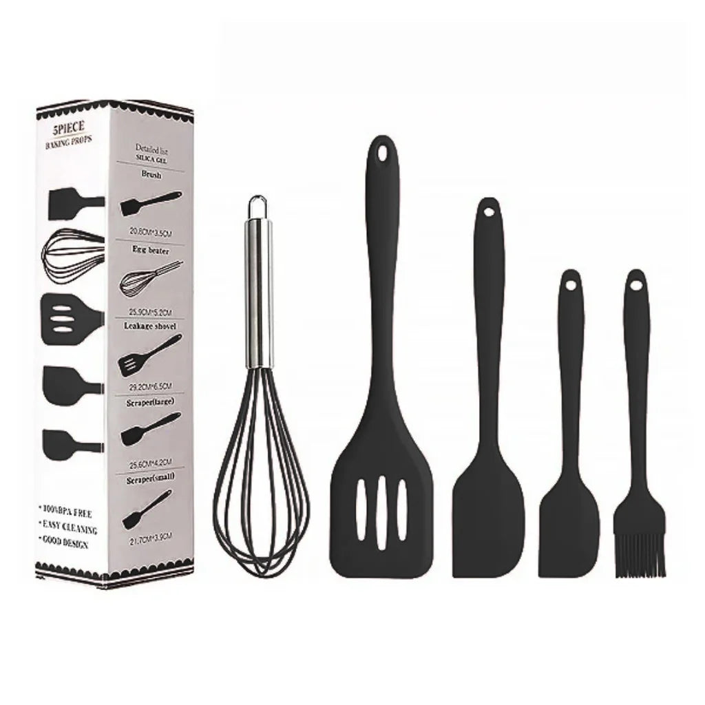 Kit de Utensílios de Silicone (5 Peças) – Cores Sortidas e Alta Durabilidade