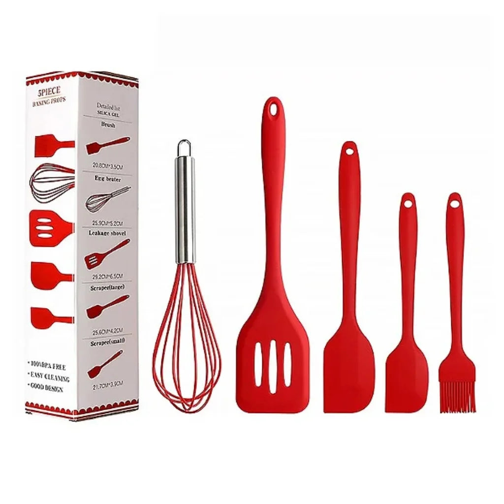Kit de Utensílios de Silicone (5 Peças) – Cores Sortidas e Alta Durabilidade