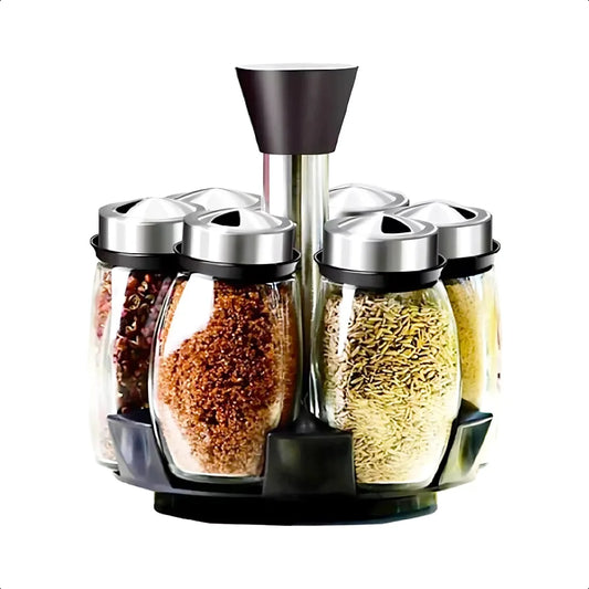 Porta Temperos Giratório de Vidro com Tampa Antipoeira