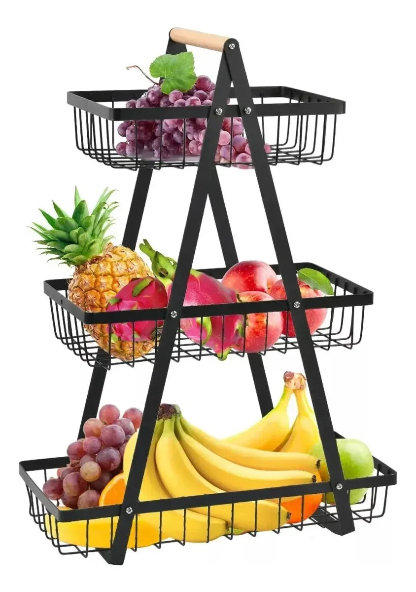 Fruteira de 3 Andares em Aço Inox – Organizador Moderno