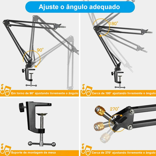 Suporte de Mesa para Microfone com Braço Articulado MB-3012 – Ajustável, Robusto e Versátil