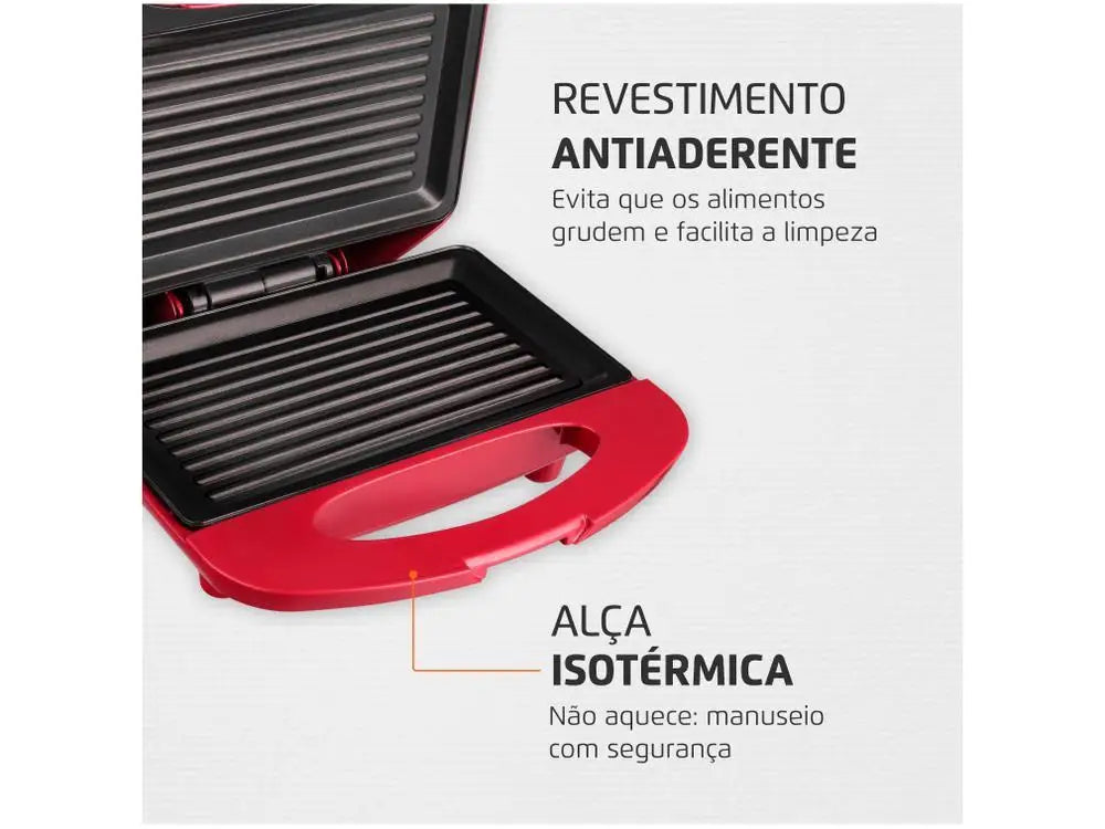 Sanduicheira e Grill 2 em 1 Mondial Premium S-19 – 800W | Vermelha e Inox - 220V