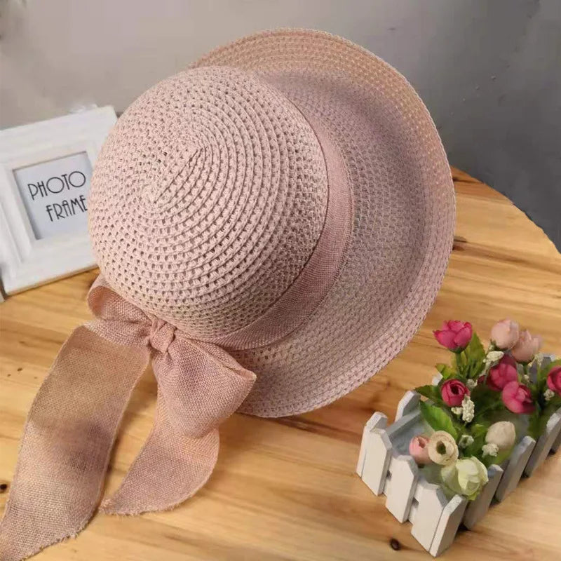 Chapéu Feminino de Verão em Palha – Aba Larga, Arejado, com Laço e Proteção contra o Sol