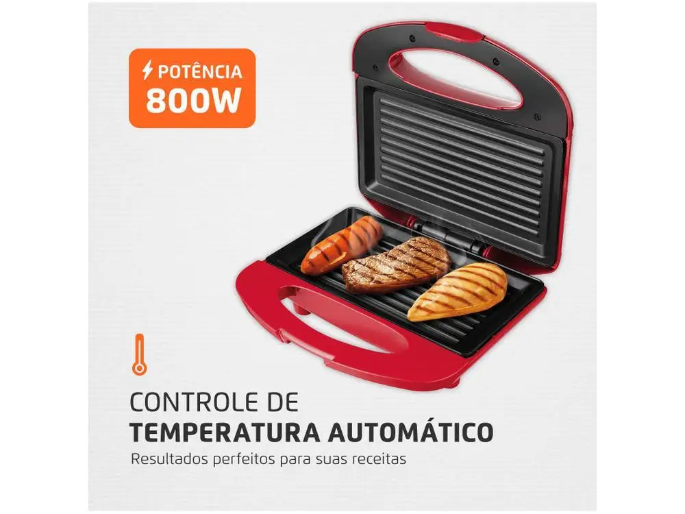 Sanduicheira e Grill 2 em 1 Mondial Premium S-19 – 800W | Vermelha e Inox – 110V
