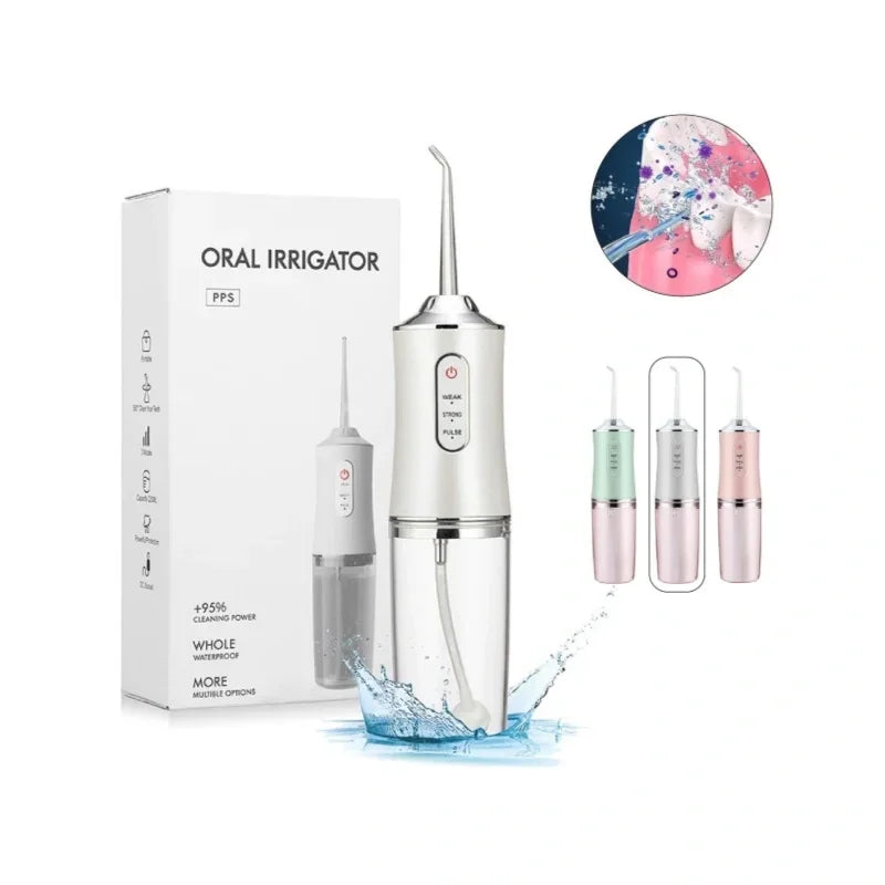 Irrigador Oral Portátil com 1 Bico, 3 Modos de Jato, Recarregável USB – 220ml