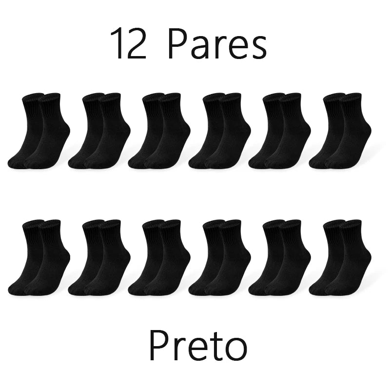 Kit 12 Pares de Meias Masculinas Cano Médio – Algodão Reciclado | Tamanho 40–46