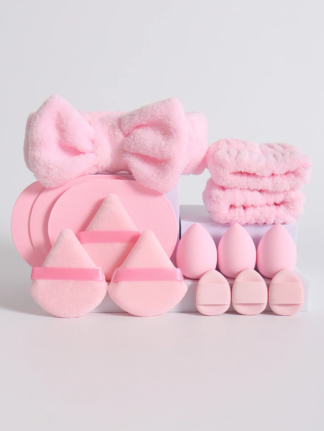 Kit 15 Peças – Esponjas de Maquiagem, Faixa de Cabelo e Pulseiras Removedoras de Água