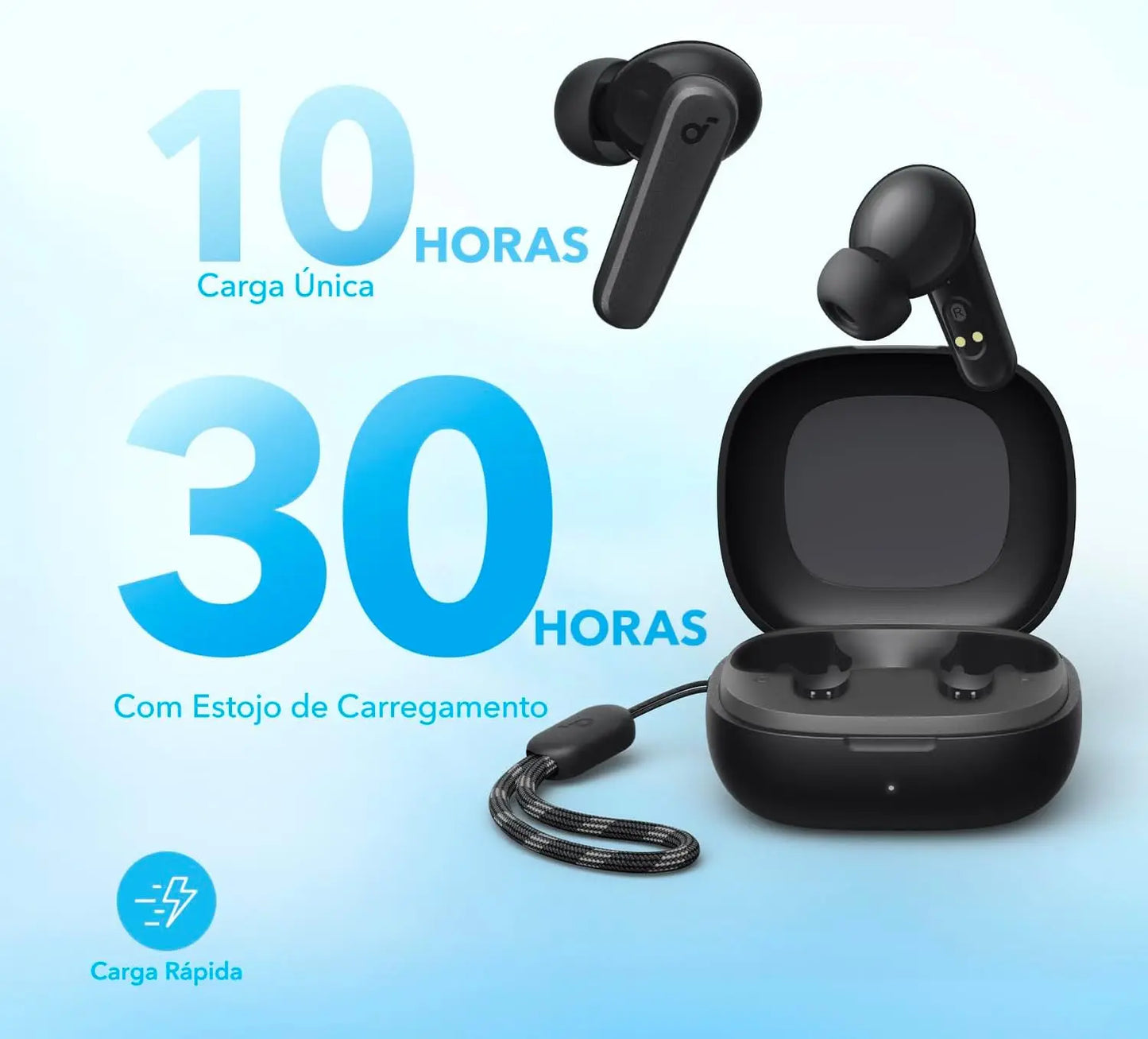 Fones de Ouvido Bluetooth Anker – Intra-auricular com Estojo de Carga – Sem Cancelamento Ativo de Ruído