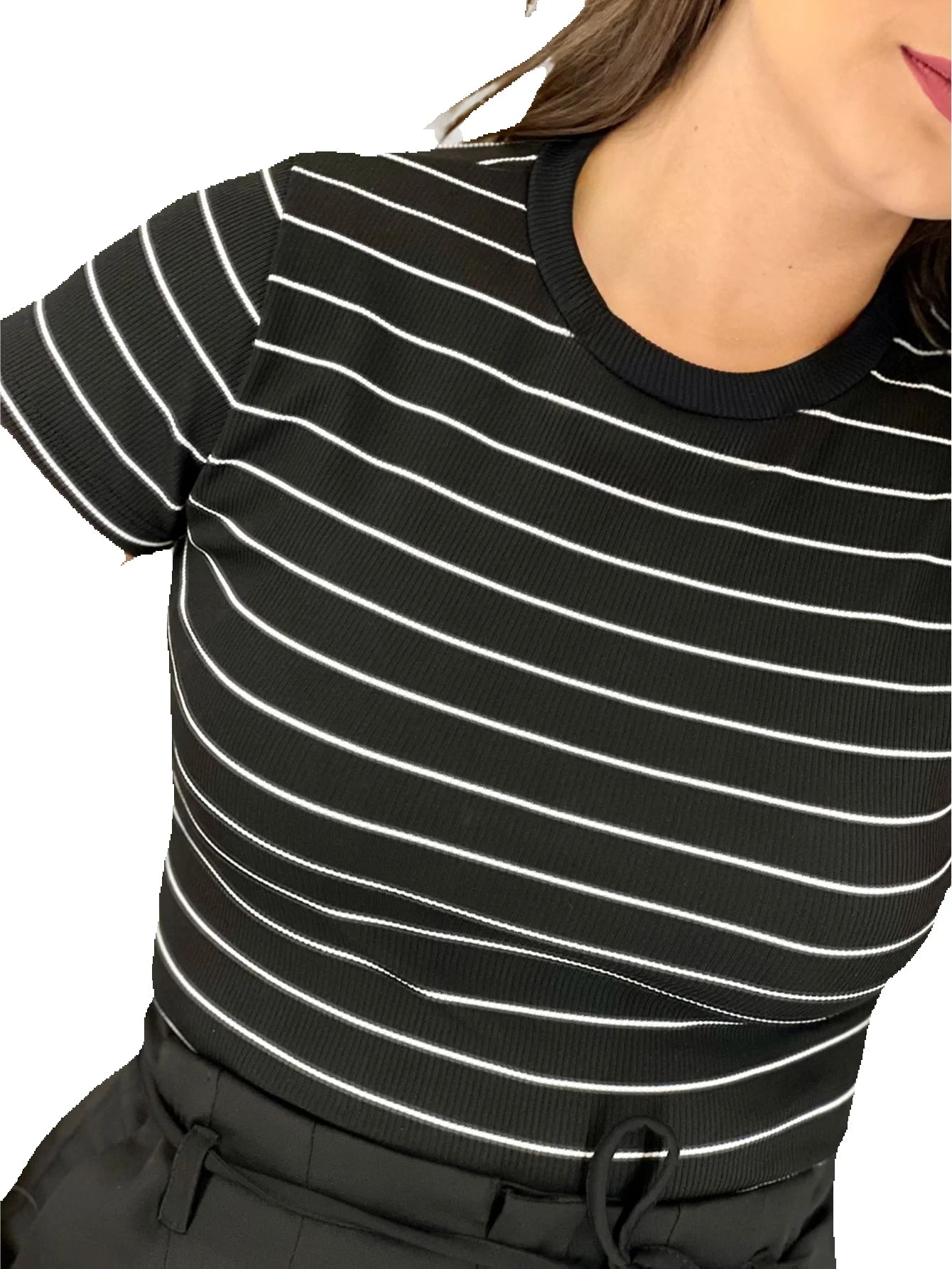 Camiseta Feminina Listrada Ribana – Estilo Casual Moderno – Primavera/Verão