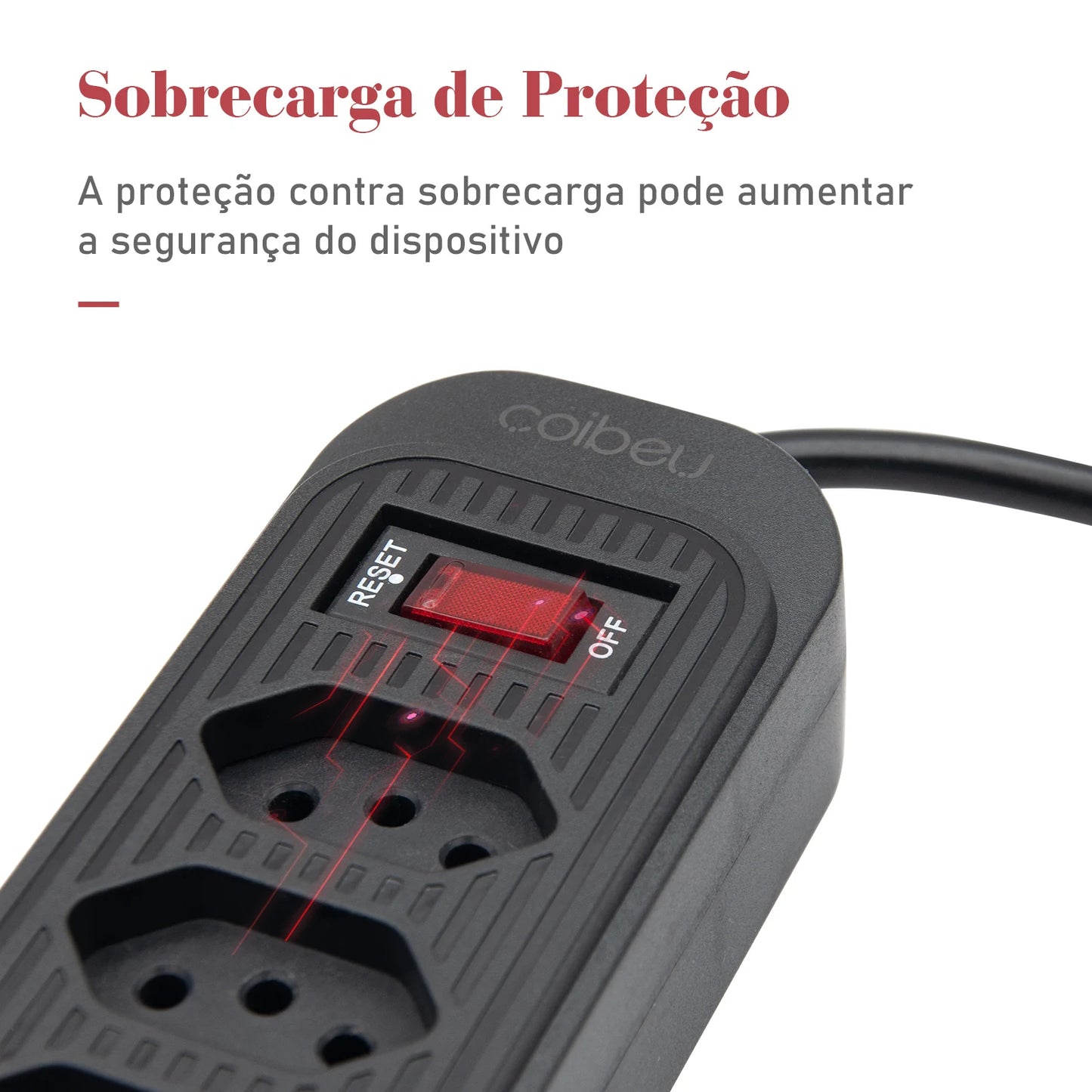 Extensão 4 Tomadas com 3 Portas USB, Cabo 2 Metros, Bivolt 2500W