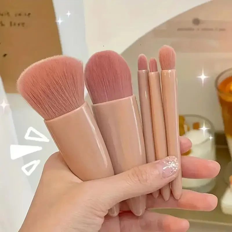 Kit de Pincéis de Maquiagem Portáteis – 5 Peças com Estojo Compacto e Espelho