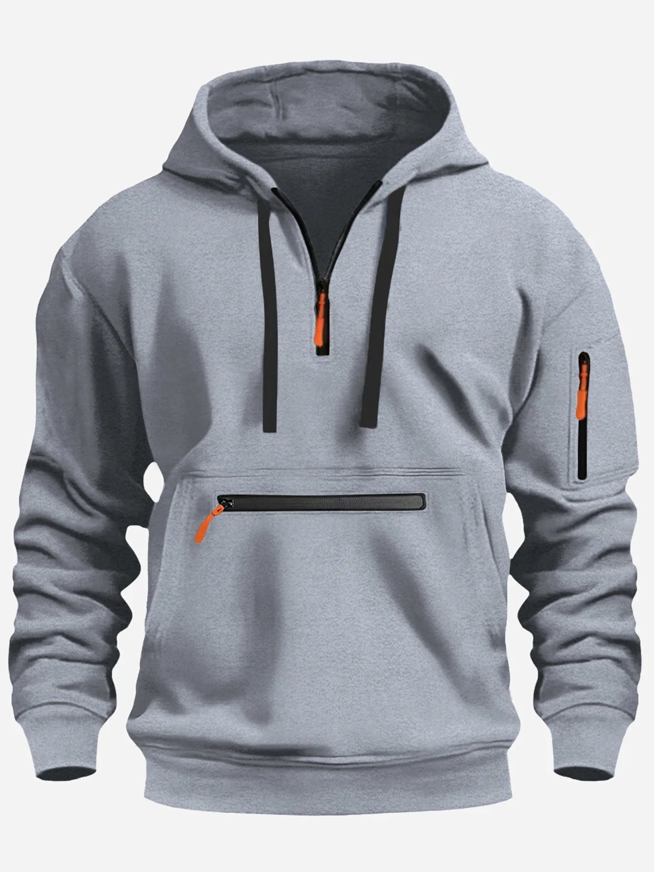 Blusão Masculino com Capuz 2024 – Estilo Streetwear Casual, Bolsos Múltiplos, Zíper e Manga Longa