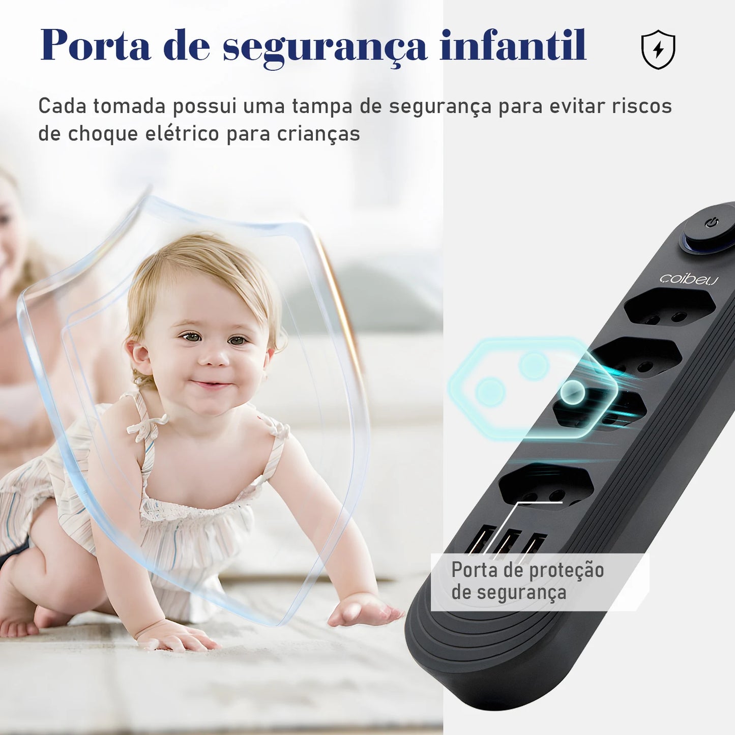 Extensão Elétrica com Plugue Brasileiro COIBEU – 2 Metros, 110-220V, 10A, 2500W com Tomada USB