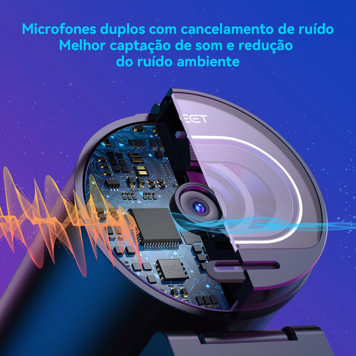 Webcam EMEET S600 – 4K UHD, 60FPS, Autofocus, Microfones com Redução de Ruído