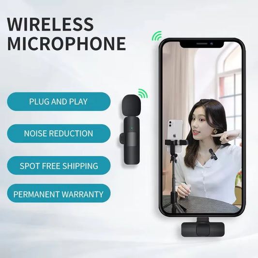 Microfone de lapela sem fio com cancelamento de ruído para streaming