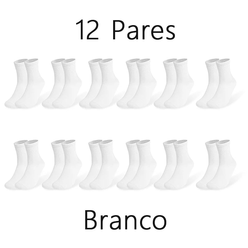 Kit 12 Pares de Meias Masculinas Cano Médio – Algodão Reciclado | Tamanho 40–46