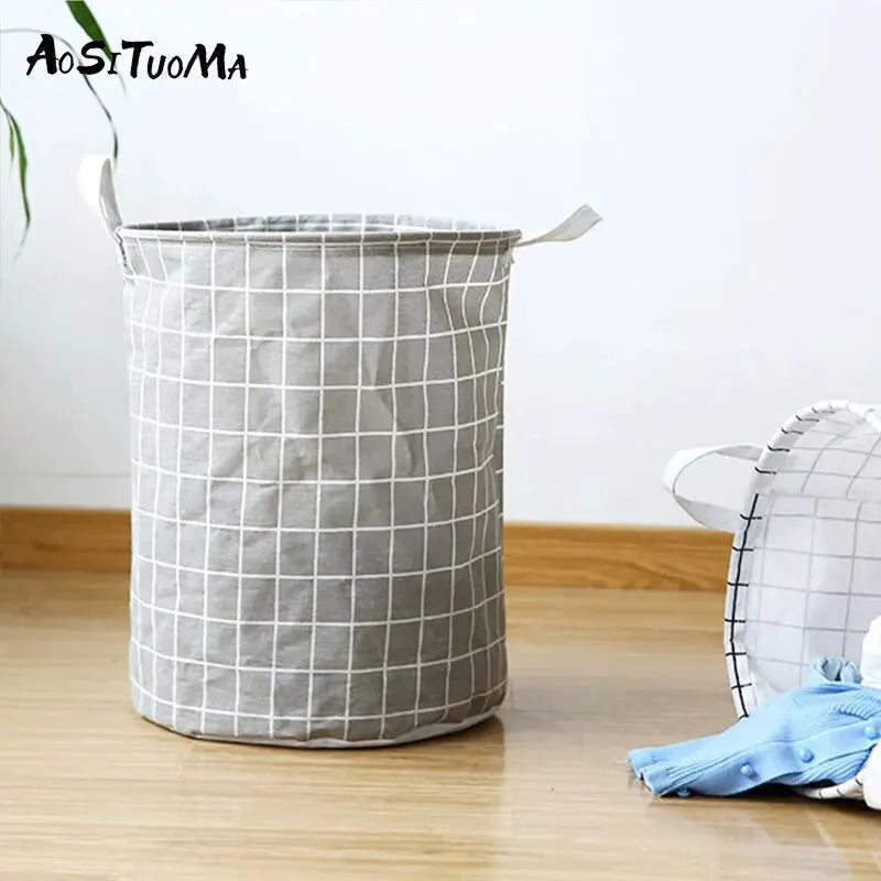 Cesto de Roupa Suja Dobrável em Algodão e Linho – Grande Capacidade