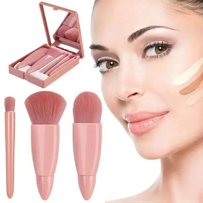 Kit de Pincéis de Maquiagem Portáteis – 5 Peças com Estojo Compacto e Espelho