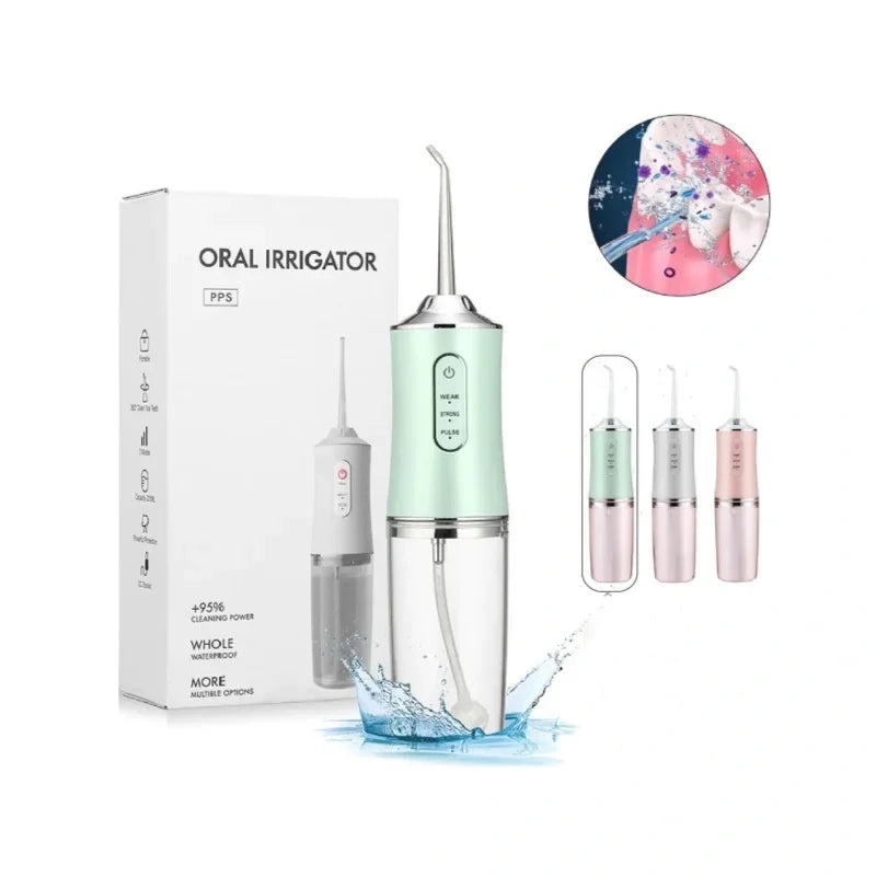 Irrigador Oral Portátil com 1 Bico, 3 Modos de Jato, Recarregável USB – 220ml