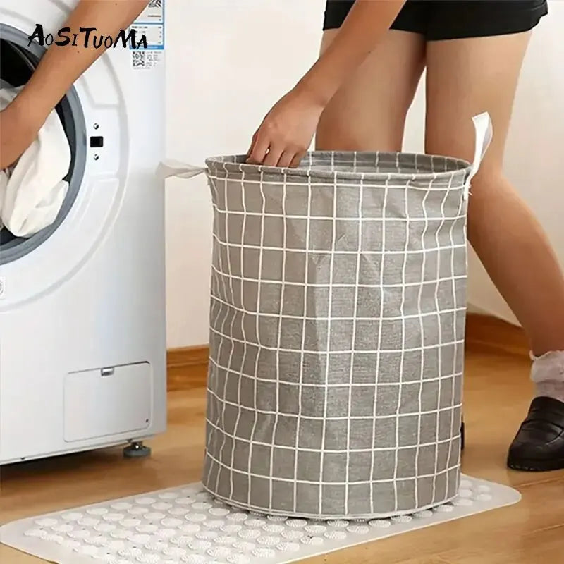 Cesto de Roupa Suja Dobrável em Algodão e Linho – Grande Capacidade