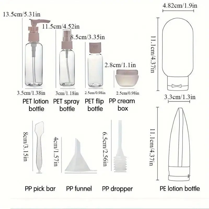 Kit de Frascos de Viagem Portáteis para Cosméticos – Recipientes Recarregáveis