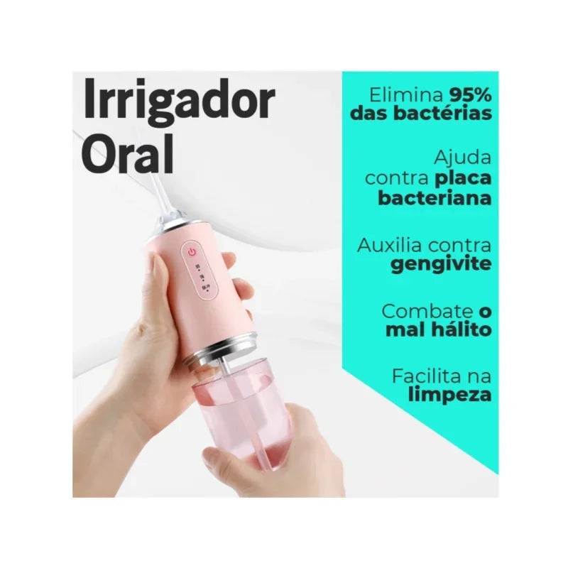Irrigador Oral Portátil com 1 Bico, 3 Modos de Jato, Recarregável USB – 220ml