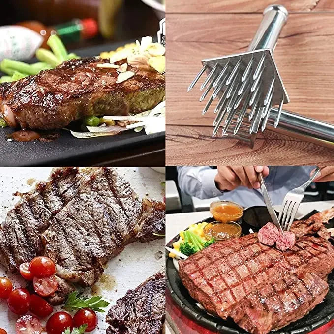Amaciante de Carnes Profissional com Agulhas de Aço Inox e Cabo de Madeira