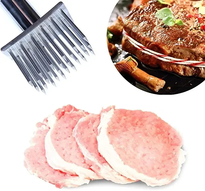 Amaciante de Carnes Profissional com Agulhas de Aço Inox e Cabo de Madeira