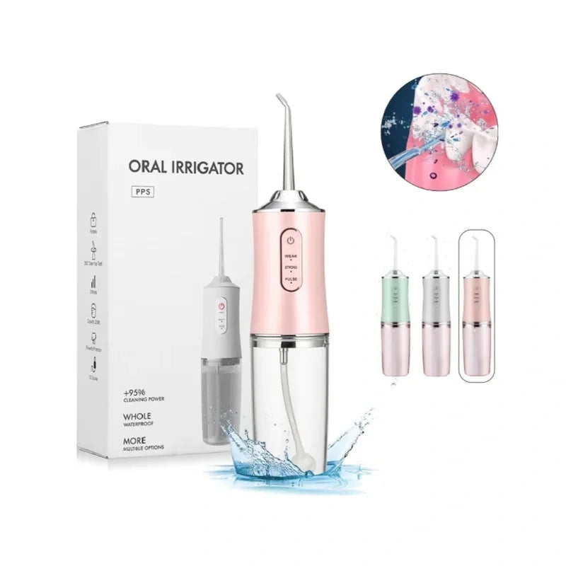 Irrigador Oral Portátil com 1 Bico, 3 Modos de Jato, Recarregável USB – 220ml
