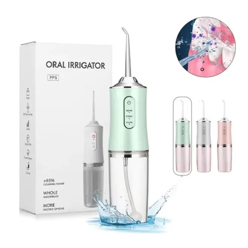 Irrigador Oral Portátil com 1 Bico, 3 Modos de Jato, Recarregável USB – 220ml