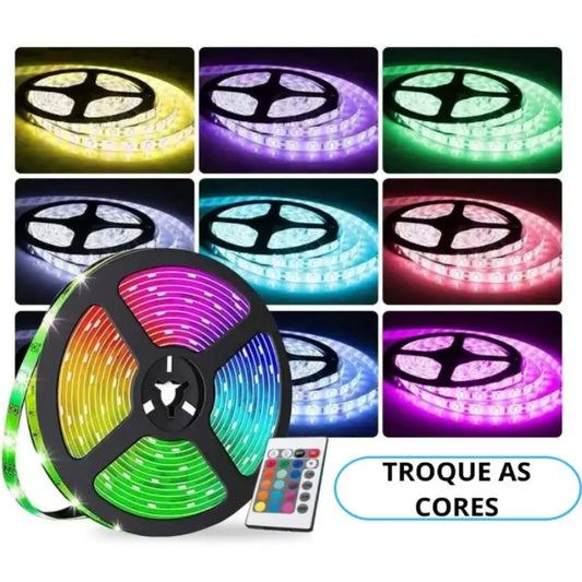Fita LED RGB 5m com Controle e Fonte (3528W)