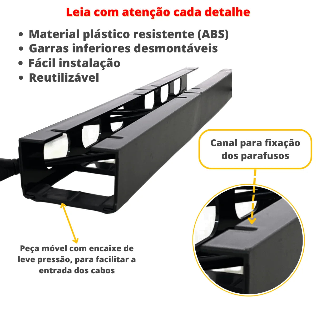 Kit Organizador de Cabos com Trilho – 1 Metro