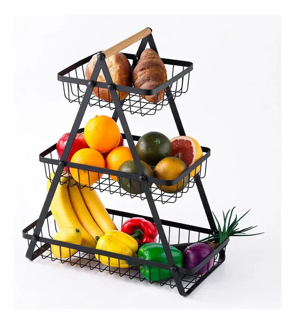 Fruteira de 3 Andares em Aço Inox – Organizador Moderno