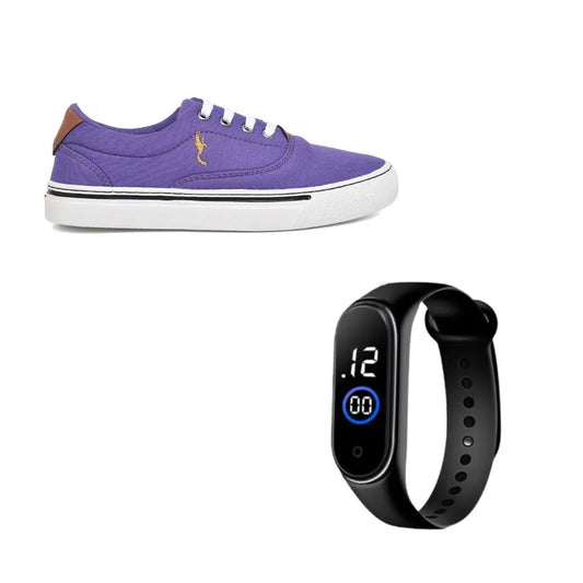 Tênis Feminino Polo Blu Purple Cano Baixo com Relógio Digital
