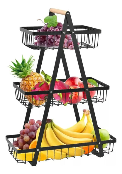 Fruteira de 3 Andares em Aço Inox – Organizador Moderno