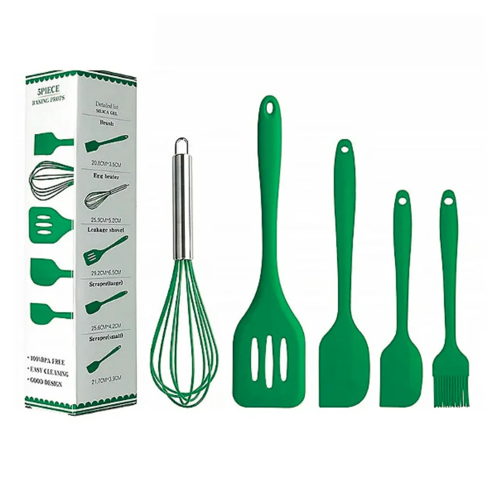 Kit de Utensílios de Silicone (5 Peças) – Cores Sortidas e Alta Durabilidade