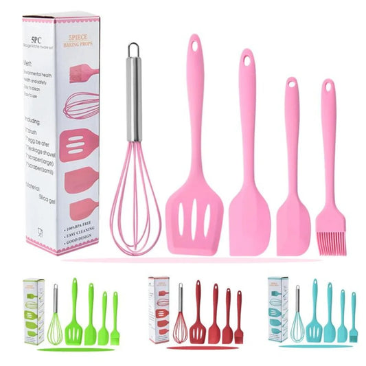Kit de Utensílios de Silicone (5 Peças) – Cores Sortidas e Alta Durabilidade