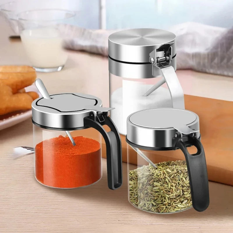 Pote de Vidro para Temperos com Tampa de Aço Inox e Colher