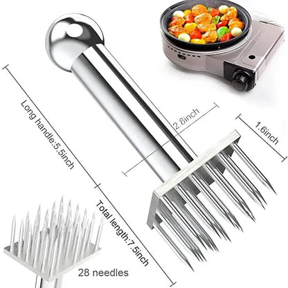 Amaciante de Carnes Profissional com Agulhas de Aço Inox e Cabo de Madeira