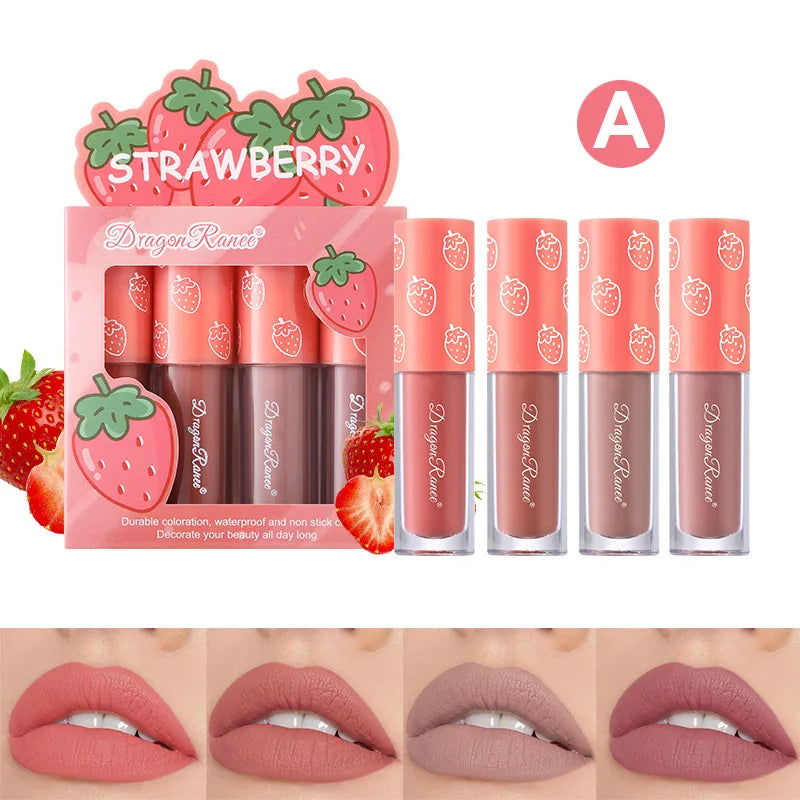 Kit Mini Batom Líquido Velvet Matte – 4 Peças com Aroma Frutado