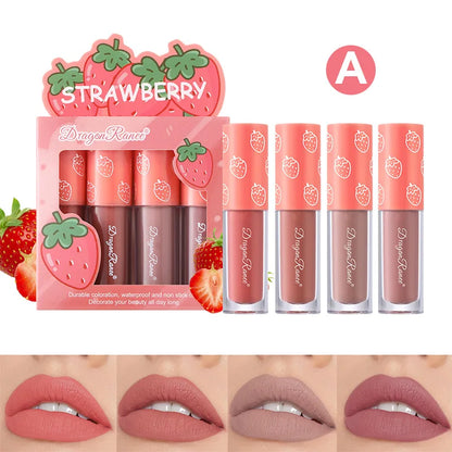 Kit Mini Batom Líquido Velvet Matte – 4 Peças com Aroma Frutado