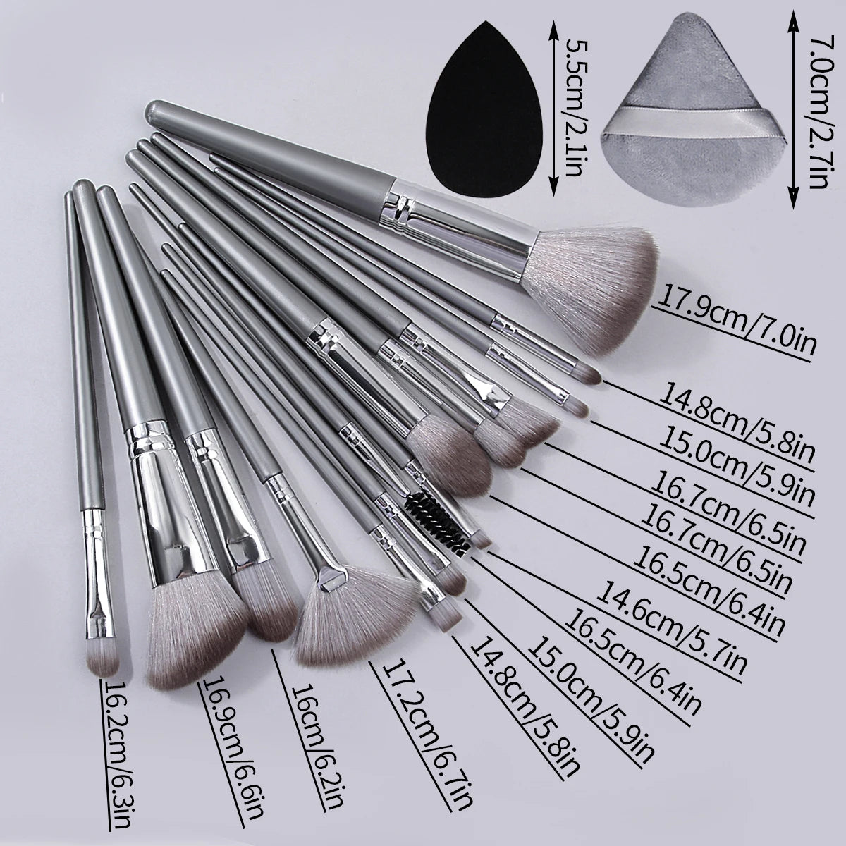 Kit de Maquiagem 18 Peças – 14 Pincéis Profissionais + 2 Esponjas Gota + 2 Esponjas Triangulares