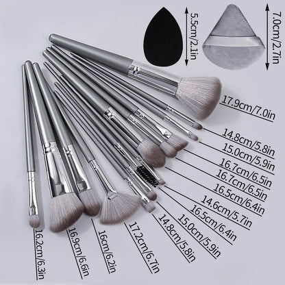 Kit de Maquiagem 18 Peças – 14 Pincéis Profissionais + 2 Esponjas Gota + 2 Esponjas Triangulares