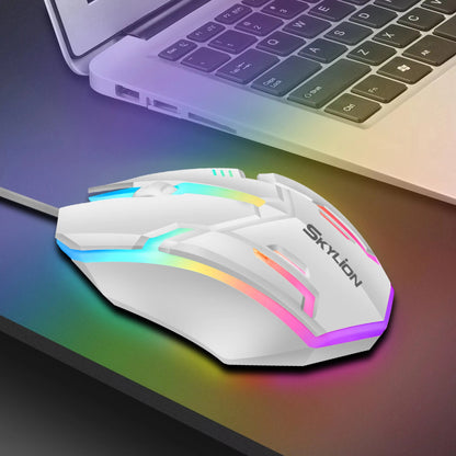 Mouse com Fio SKYLiON F1 – 3 Botões, Iluminação Colorida, Uso para Jogos e Escritório