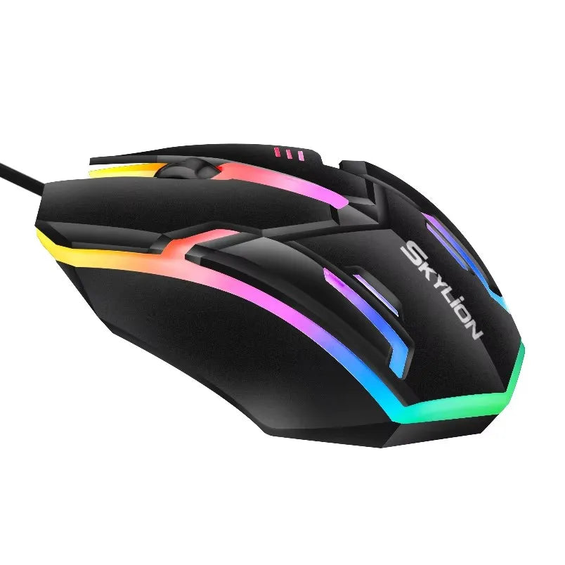 Mouse com Fio SKYLiON F1 – 3 Botões, Iluminação Colorida, Uso para Jogos e Escritório