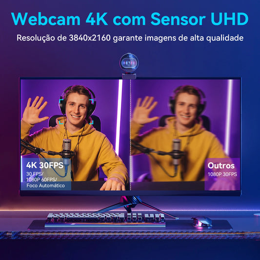 Webcam EMEET S600 – 4K UHD, 60FPS, Autofocus, Microfones com Redução de Ruído