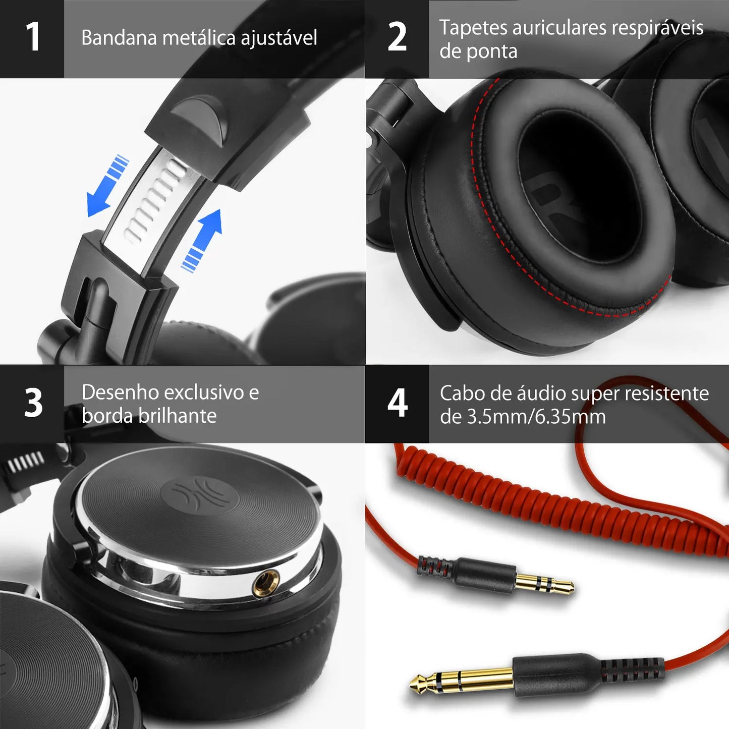 Fones de Ouvido com Fio Oneodio Pro 10/30/50 — Estúdio Profissional, DJ, Microfone