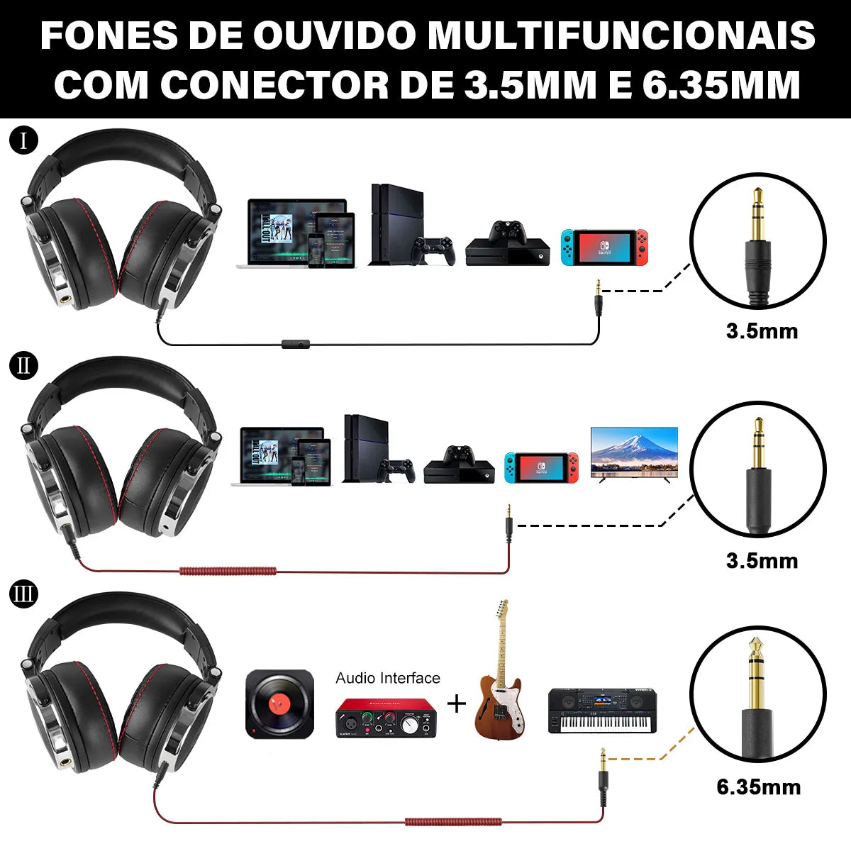 Fones de Ouvido com Fio Oneodio Pro 10/30/50 — Estúdio Profissional, DJ, Microfone