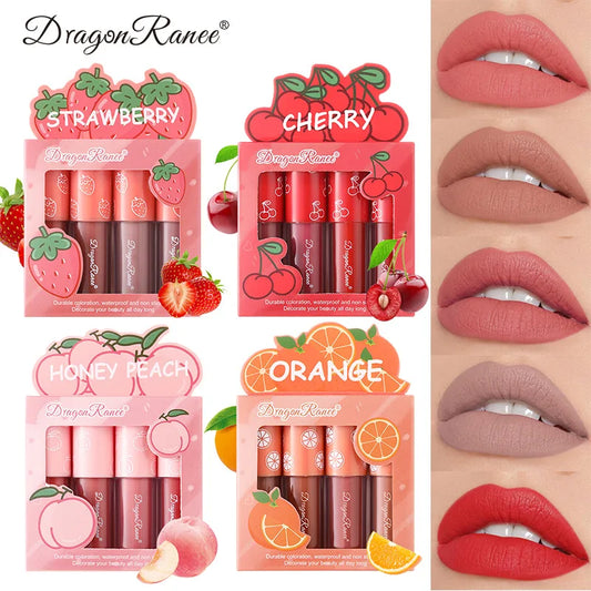 Kit Mini Batom Líquido Velvet Matte – 4 Peças com Aroma Frutado