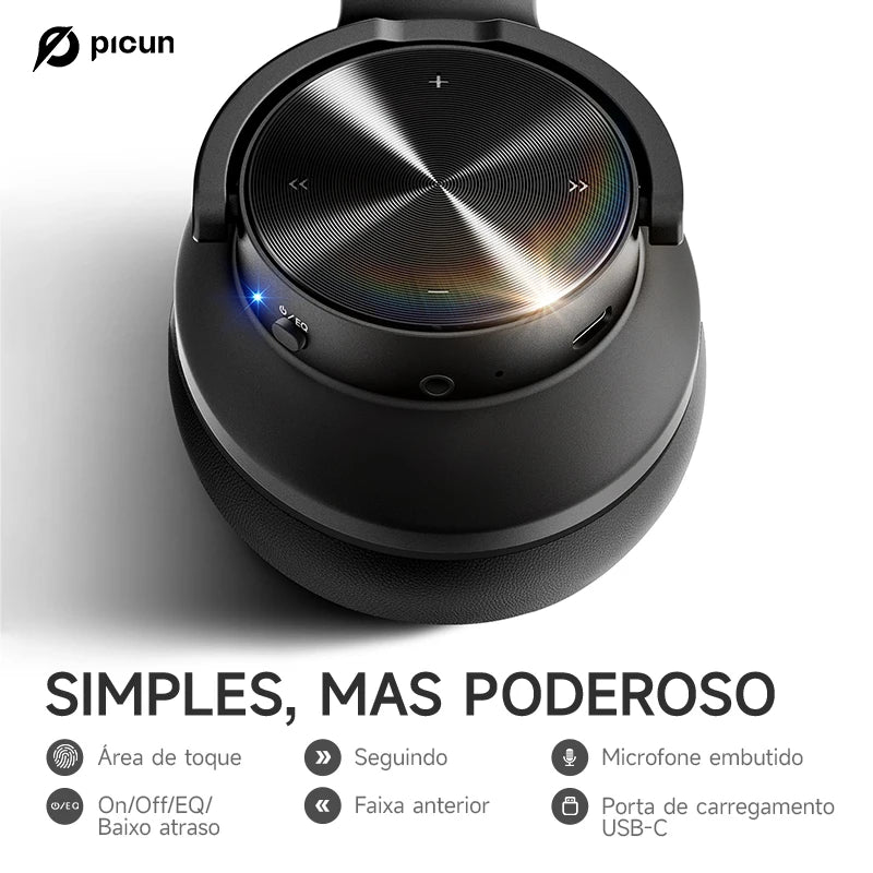 Picun B8 Fone de Ouvido Bluetooth Over-Ear – 120h de Bateria, 3 Modos de Som